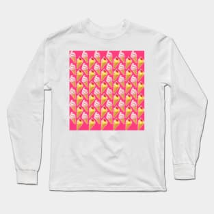 Kawaii pink pattern with pink strawberry ice cream Long Sleeve T-Shirt